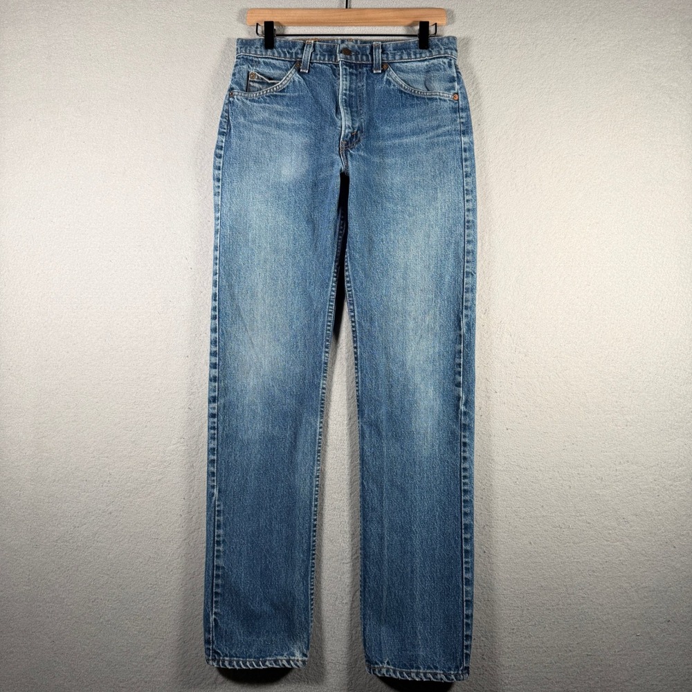 Levis 505 Vintage Orange Tab Straight Leg Jeans Medium Wash Blue Mens 30x32
